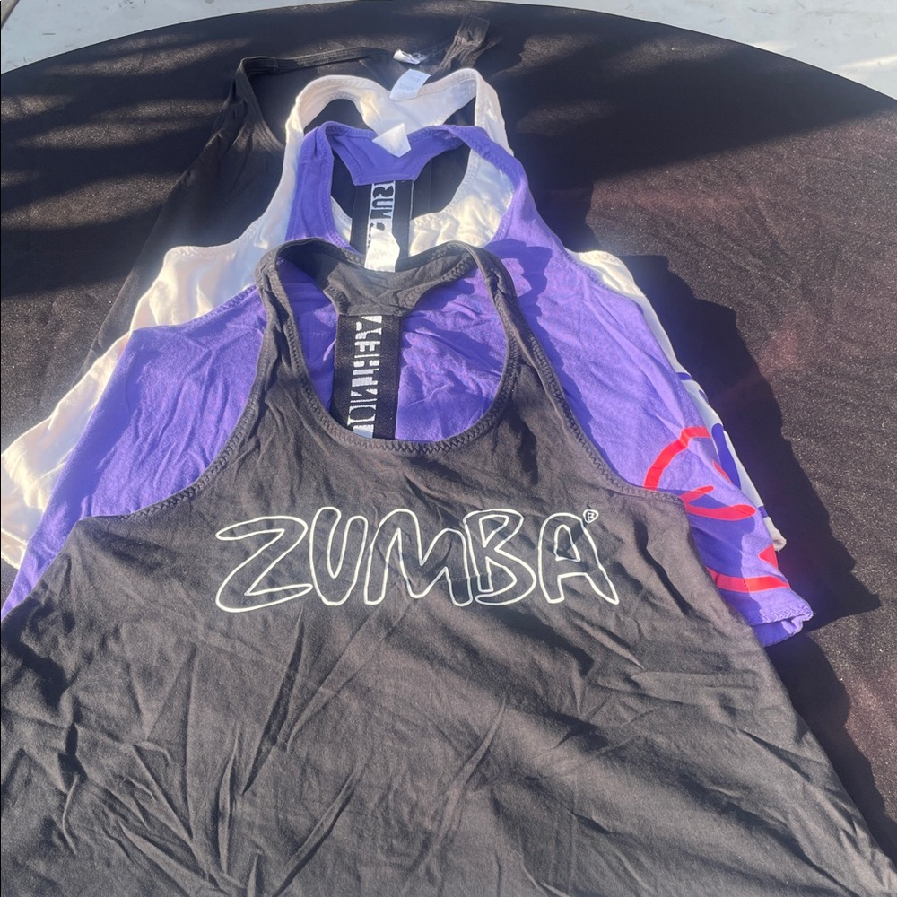 Set of 4 Zumba Fitness Cream and Black, purple, white tops